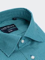 Teal Micro Check Dress Shirt - Image 4