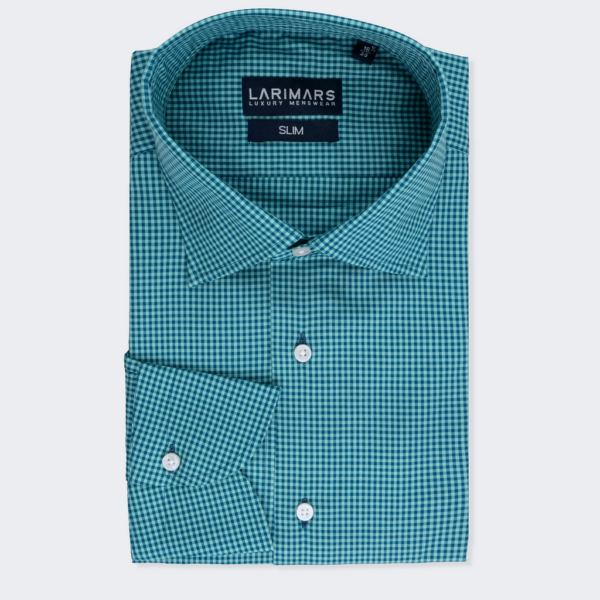 Teal Micro Check Dress Shirt
