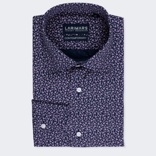 Navy Abstract Print Dress Shirt