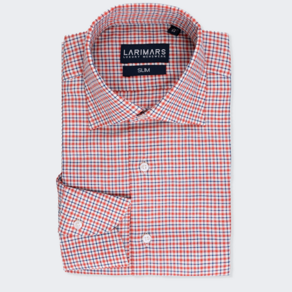 Red & Blue Micro Check Dress Shirt